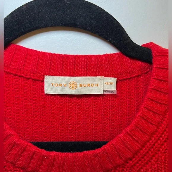 Tory Burch Red Kennedy Shaker Stitch Sweater - Picture 3 of 7
